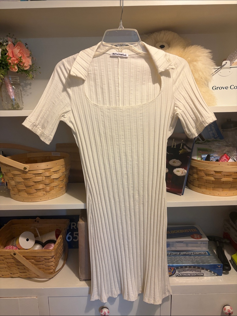 NWT Reformation Cream Ribbed Collared Midi Dress Size M
